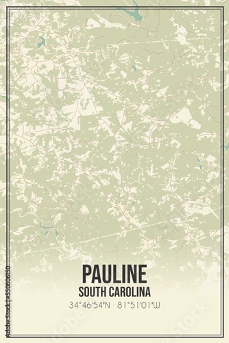 Retro US city map of Pauline, South Carolina. Vintage street map. photo