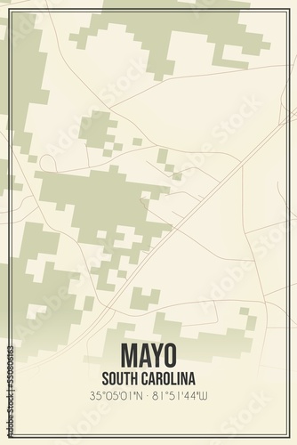 Retro US city map of Mayo  South Carolina. Vintage street map.