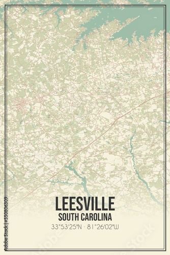 Retro US city map of Leesville, South Carolina. Vintage street map. photo