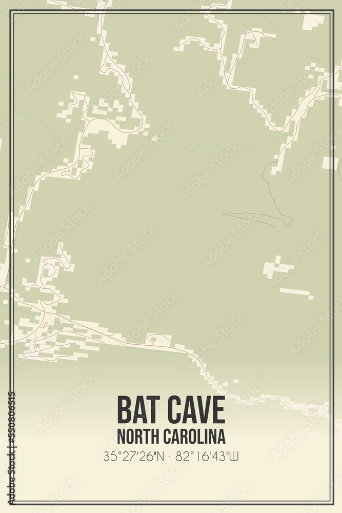 Retro US city map of Bat Cave, North Carolina. Vintage street map.