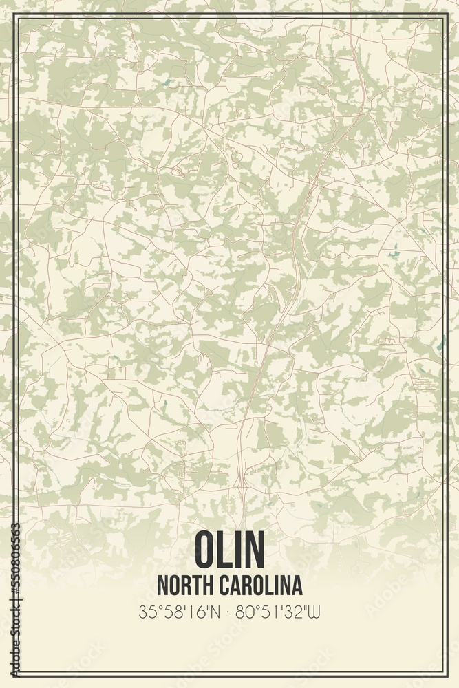 Retro US city map of Olin, North Carolina. Vintage street map.