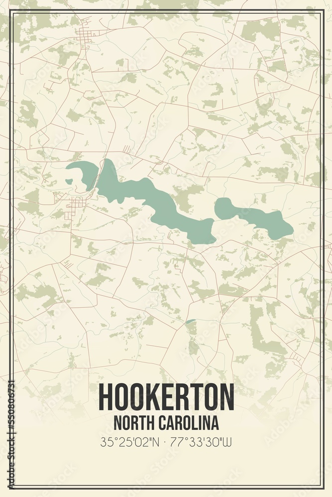 Obraz premium Retro US city map of Hookerton, North Carolina. Vintage street map.