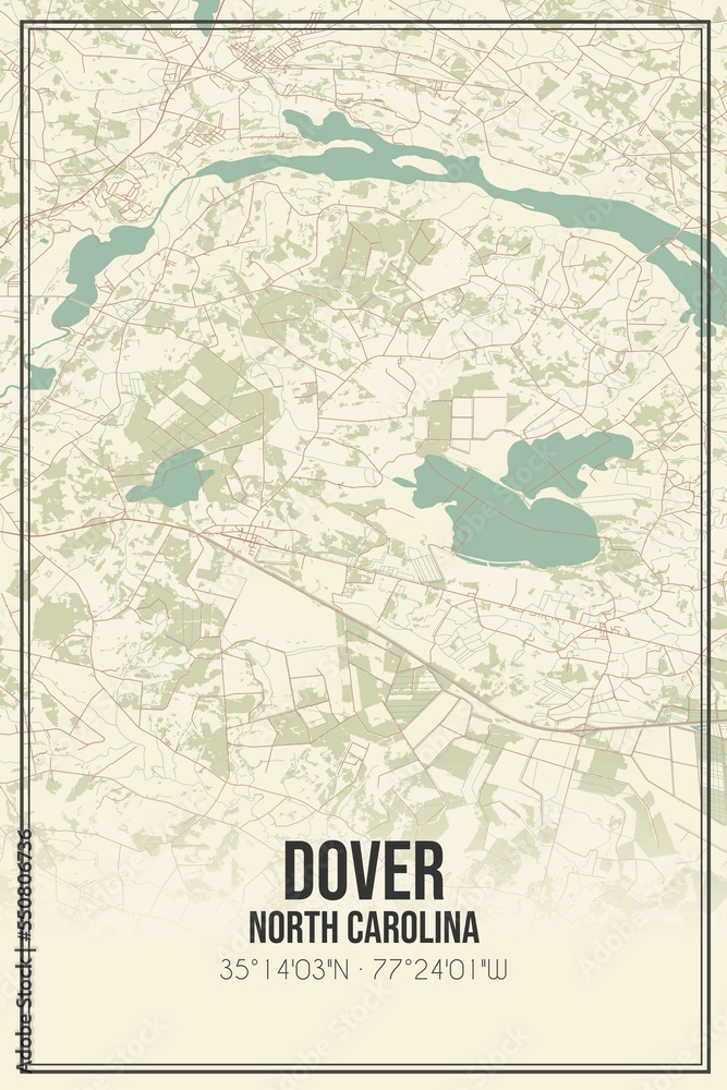 Retro US city map of Dover, North Carolina. Vintage street map.
