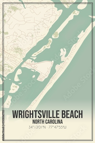 Obraz na płótnie Retro US city map of Wrightsville Beach, North Carolina. Vintage street map. w salonie