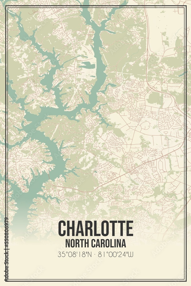 Retro US city map of Charlotte, North Carolina. Vintage street map. Stock Illustration Adobe Stock