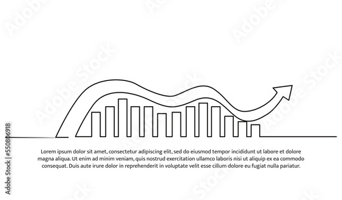 Simple continuous line design of growth chart. Economy and finance design concept. Decorative elements drawn on a white background.