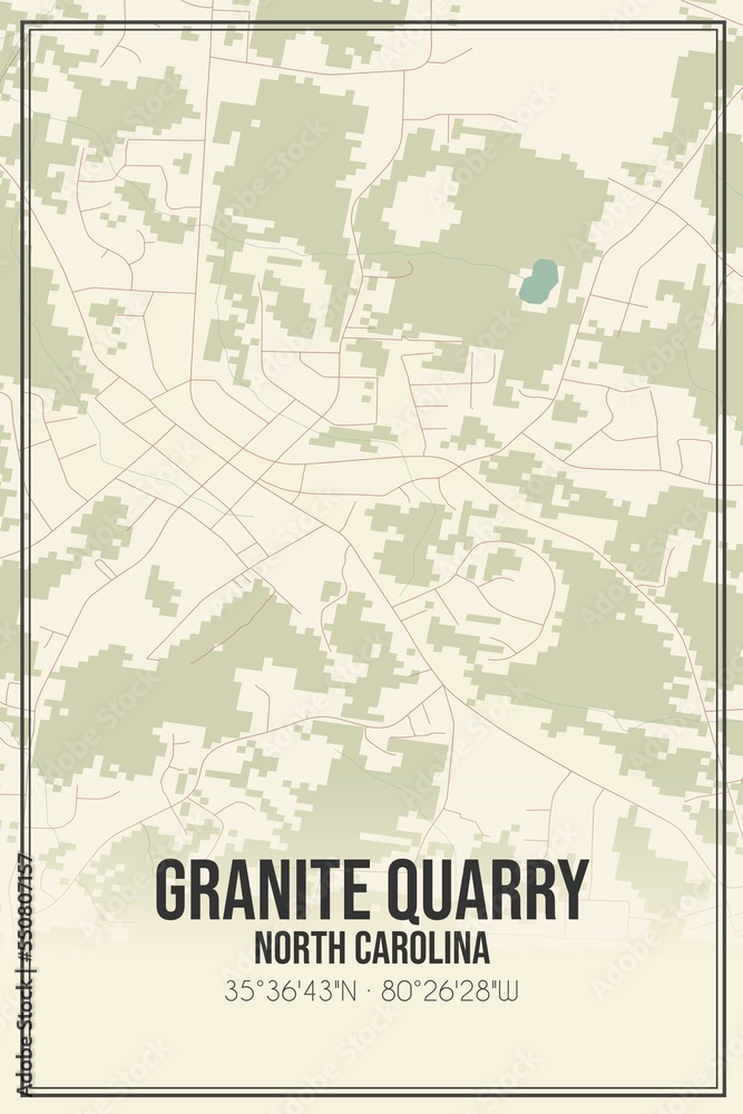 Retro US city map of Granite Quarry, North Carolina. Vintage street map.