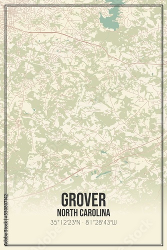 Retro US city map of Grover, North Carolina. Vintage street map. photo