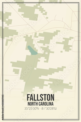 Retro US city map of Fallston  North Carolina. Vintage street map.