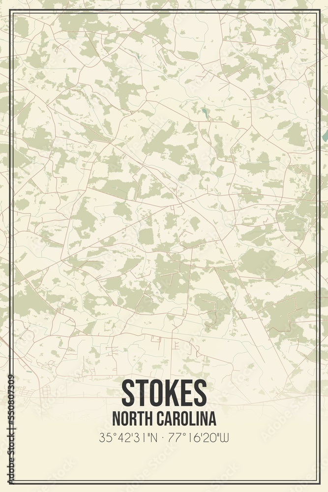 Retro US city map of Stokes, North Carolina. Vintage street map.