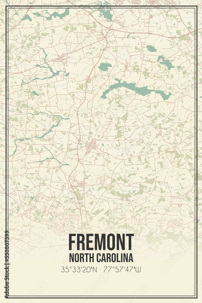 Retro US city map of Fremont, North Carolina. Vintage street map.
