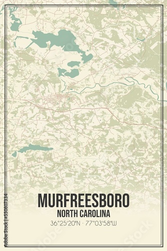 Fototapeta Naklejka Na Ścianę i Meble -  Retro US city map of Murfreesboro, North Carolina. Vintage street map.
