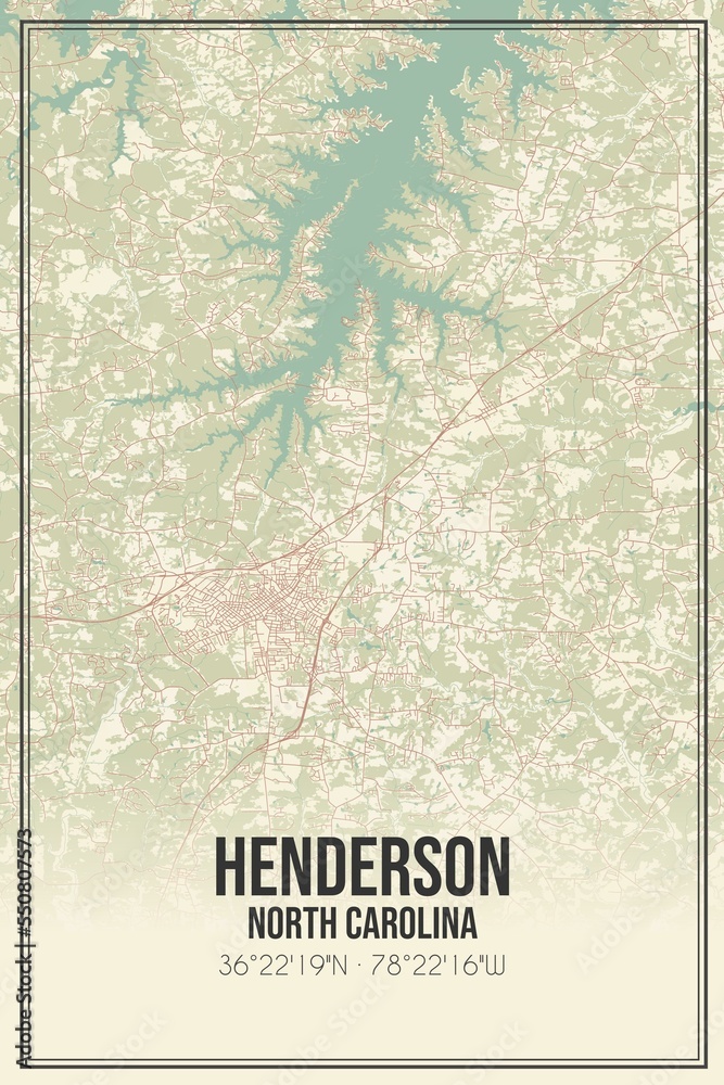 Retro US city map of Henderson, North Carolina. Vintage street map.