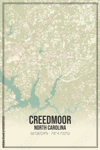 Retro US city map of Creedmoor, North Carolina. Vintage street map. photo