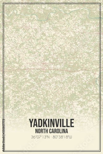 Retro US city map of Yadkinville, North Carolina. Vintage street map. photo