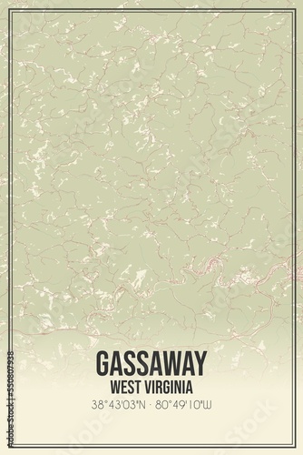 Retro US city map of Gassaway, West Virginia. Vintage street map. photo