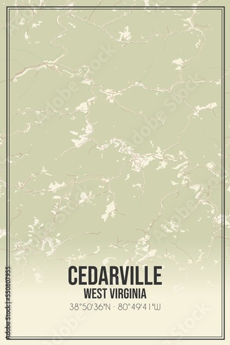 Retro US city map of Cedarville, West Virginia. Vintage street map. photo