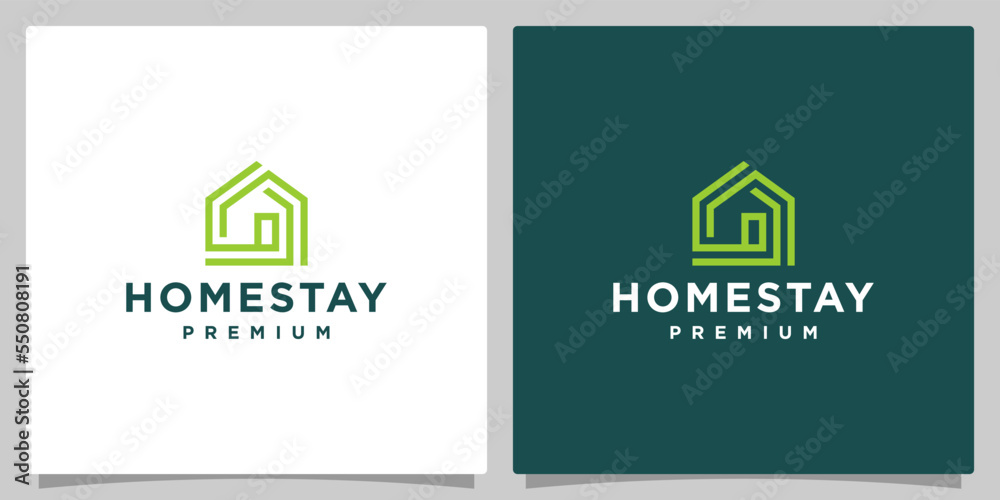 House logo design template with with a line shape design vector illustration. home stay or hotel icon, symbol, creative.