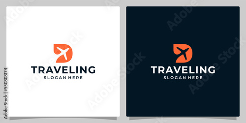 Initial letter D logo design template with Air travel graphic design. Travel vector illustration. Plane icon, symbol, creative.
