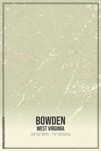 Retro US city map of Bowden, West Virginia. Vintage street map. photo