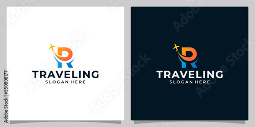 Initial letter R logo design template with Air travel graphic design. Travel vector illustration. Plane icon, symbol, creative.