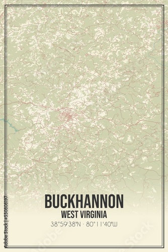 Retro US city map of Buckhannon, West Virginia. Vintage street map. photo