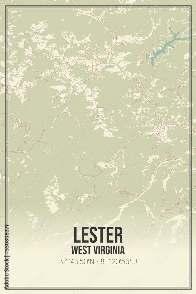 Retro US city map of Lester, West Virginia. Vintage street map. Stock