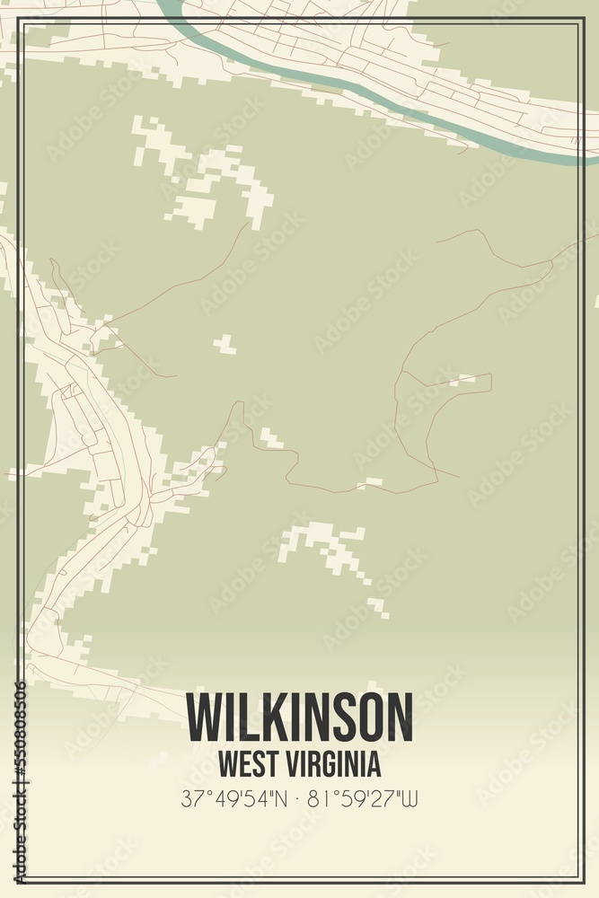 Obraz premium Retro US city map of Wilkinson, West Virginia. Vintage street map.