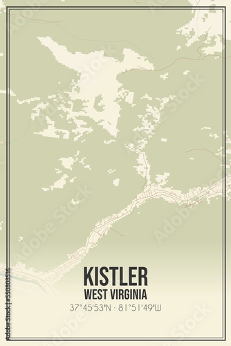 Retro US city map of Kistler, West Virginia. Vintage street map. photo