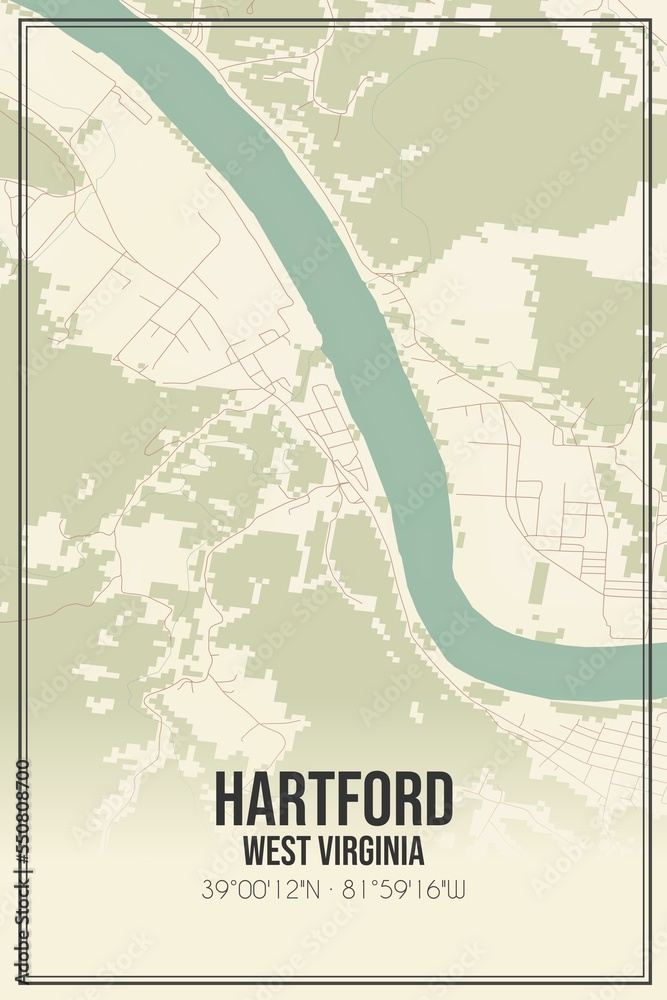 Obraz premium Retro US city map of Hartford, West Virginia. Vintage street map.