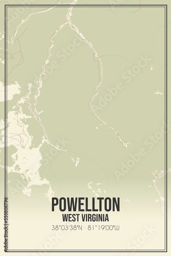 Retro US city map of Powellton  West Virginia. Vintage street map.