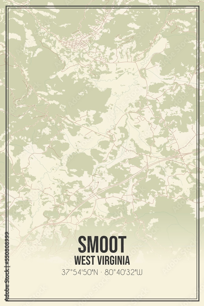 Retro US city map of Smoot, West Virginia. Vintage street map.