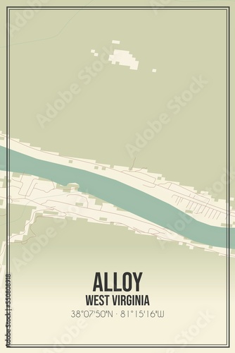 Retro US city map of Alloy, West Virginia. Vintage street map.