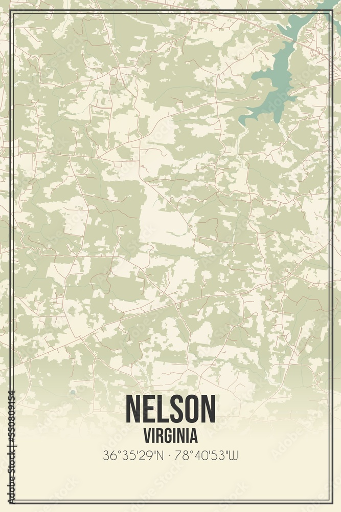 Retro US city map of Nelson, Virginia. Vintage street map.