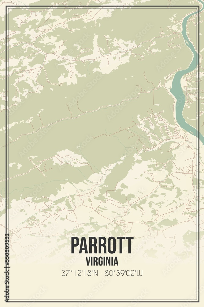 Retro US city map of Parrott, Virginia. Vintage street map.