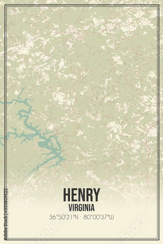 Retro US city map of Henry, Virginia. Vintage street map. photo