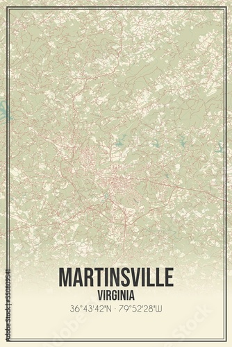 Retro US city map of Martinsville, Virginia. Vintage street map. photo