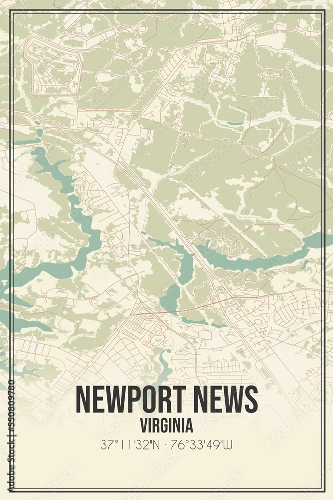 Retro US city map of Newport News, Virginia. Vintage street map.