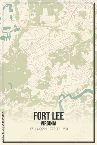 Retro US city map of Fort Lee, Virginia. Vintage street map. photo