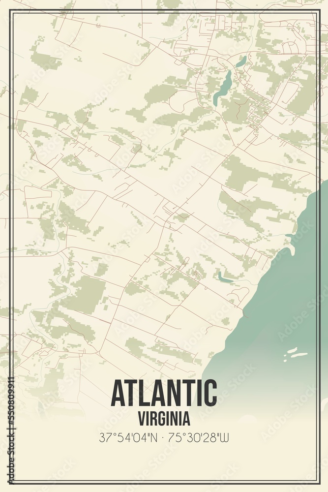 Retro US city map of Atlantic, Virginia. Vintage street map.