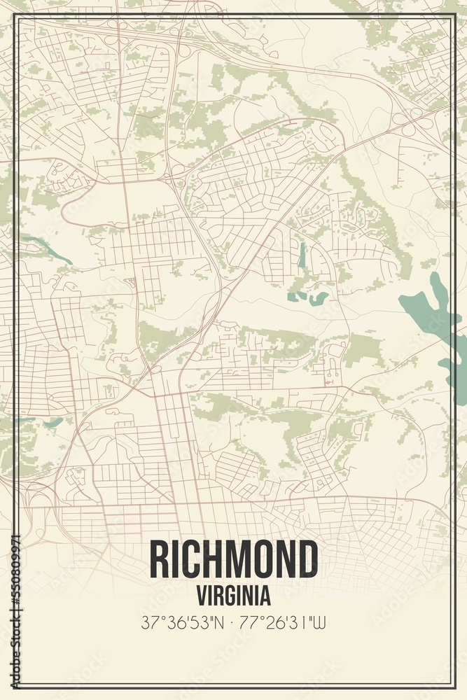 Retro US city map of Richmond, Virginia. Vintage street map.