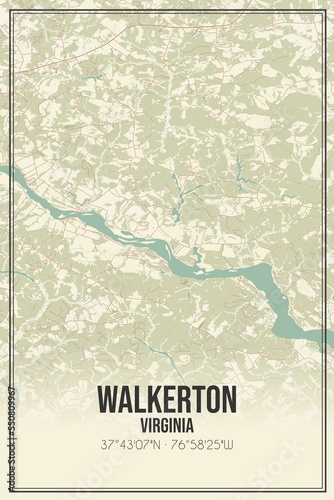 Retro US city map of Walkerton, Virginia. Vintage street map. photo