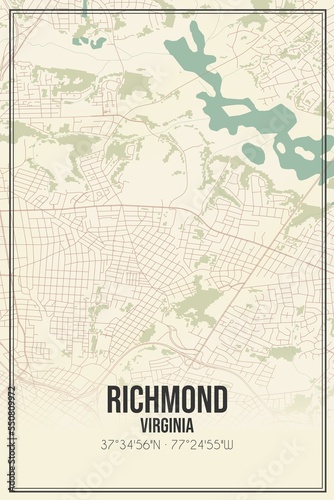 Retro US city map of Richmond  Virginia. Vintage street map.