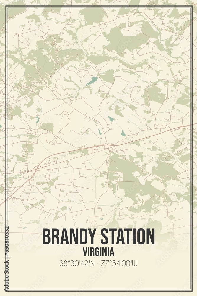 Retro US city map of Brandy Station, Virginia. Vintage street map.