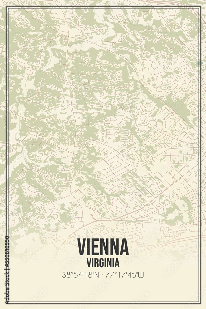Retro US city map of Vienna, Virginia. Vintage street map.