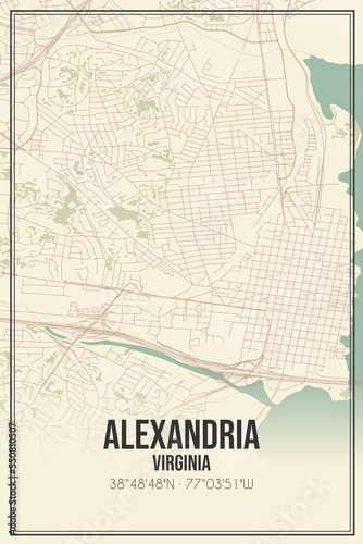 Retro US city map of Alexandria, Virginia. Vintage street map. photo