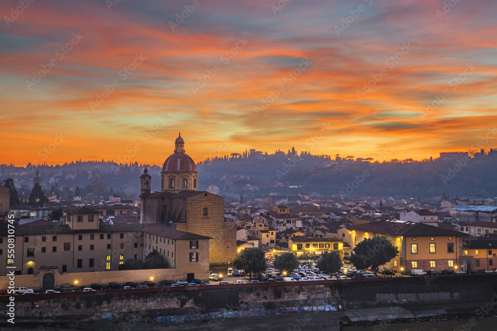 San Frediano in Cestello in Florence, Italy after sunset.
