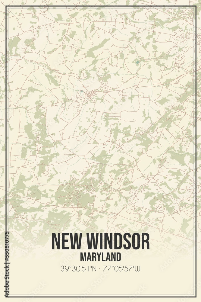Retro US city map of New Windsor, Maryland. Vintage street map.