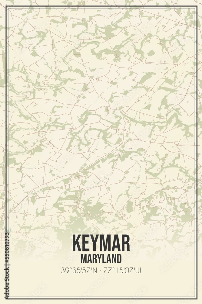 Fototapeta premium Retro US city map of Keymar, Maryland. Vintage street map.
