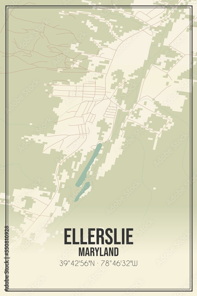 Retro US city map of Ellerslie, Maryland. Vintage street map.